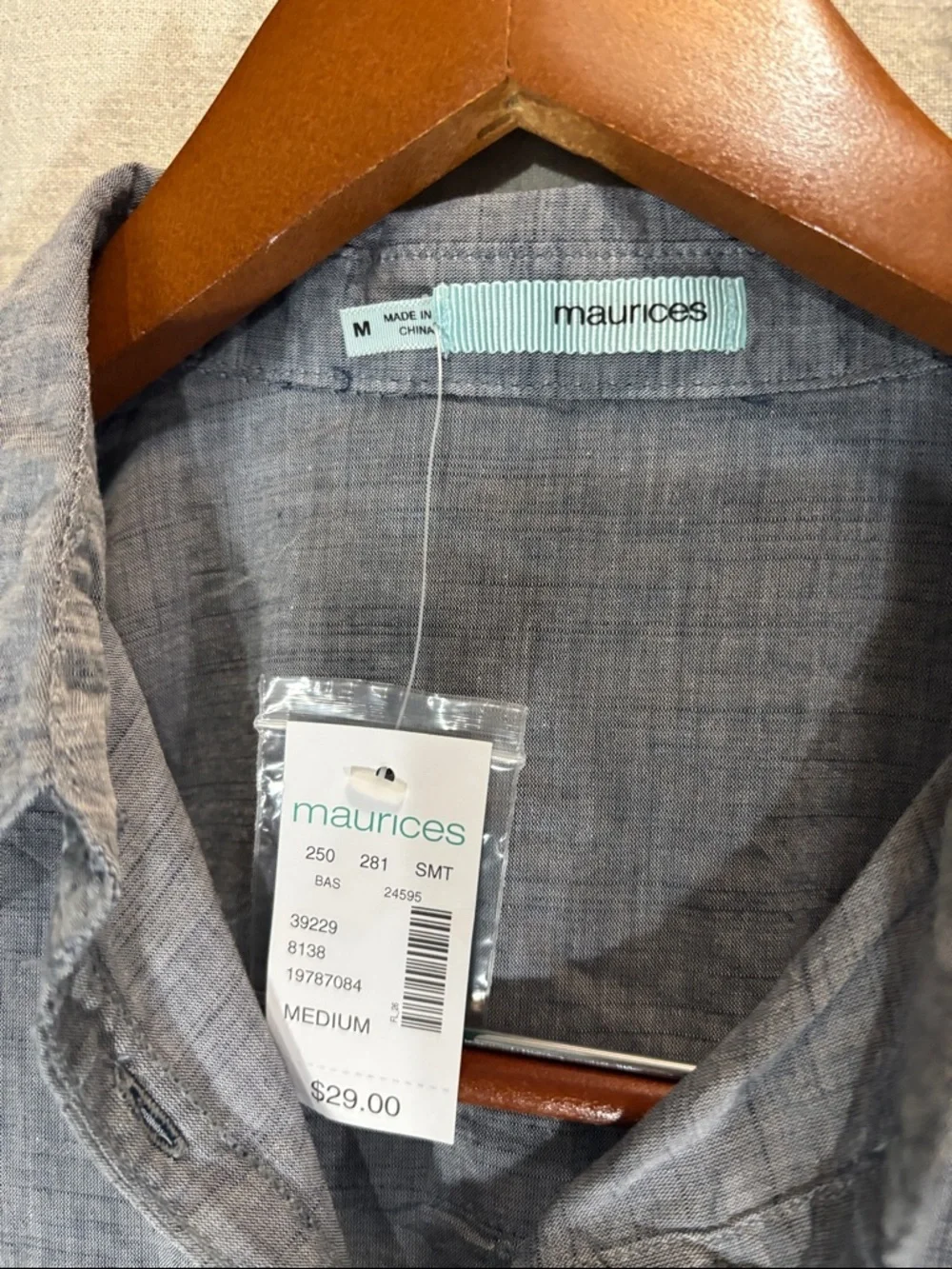 Maurices Slate Gray Button-Up Long Sleeve Shirt lightweight 100% cotton